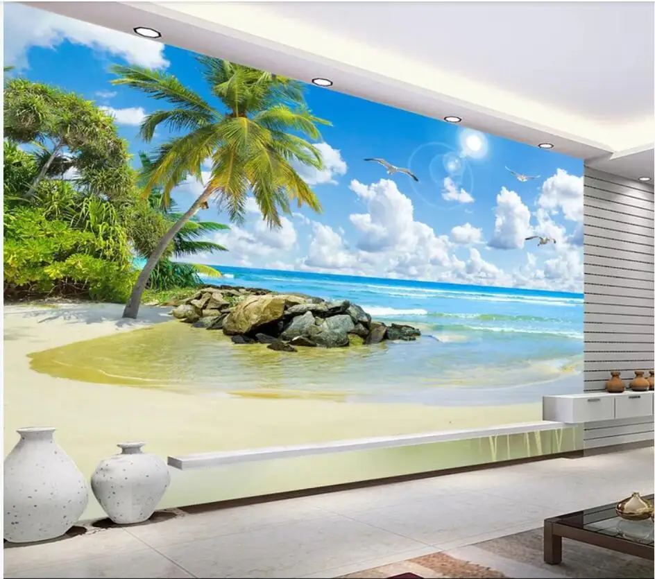 

WDBH пользовательские фото 3d обои морской берег кокосовое дерево пляж HD ландшафт фон домашний декор гостиная обои для стен 3d