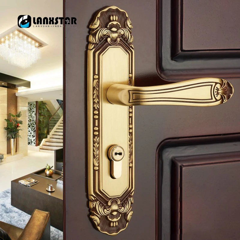 Медный замок LANXSTAR бесшумная дверь из твердой древесины европейская антикварная