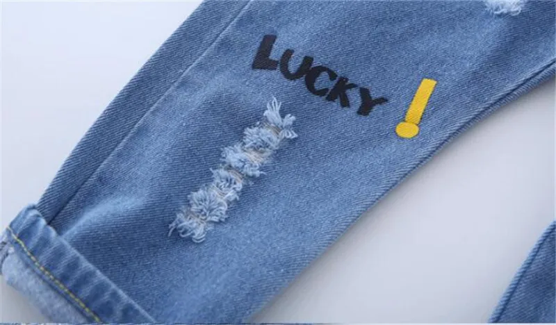 BibiCola spring autumn boys denim pants cartoon broken hole long jeans fashion pencil children brand sport trousers | Мать и ребенок
