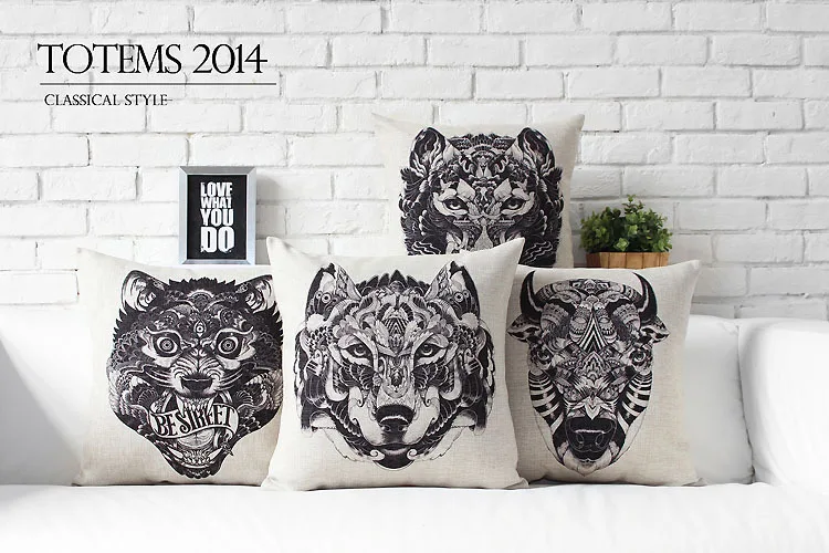 Индийские тотемные волки Быки тигровые льняные хлопковые подушки для домашнего