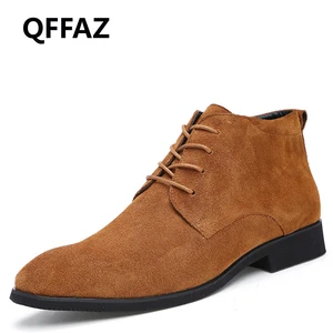 Ботильоны QFFAZ мужские из натуральной кожи, дышащие высокие ботинки, Уличная Повседневная зимняя обувь