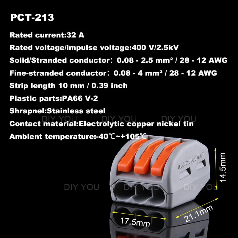 30/50/100 шт./лот PCT-213/Укрась свою 222-413 Мини Быстрый провод разъема Универсальный Компактный соединитель проводки пуш-ап-в клеммный блок