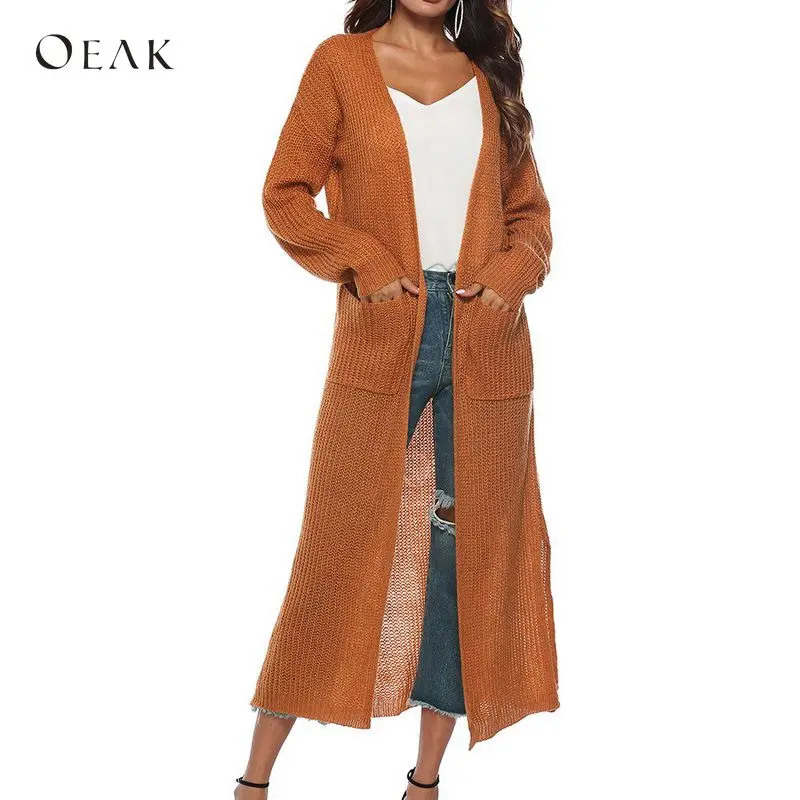 OEAK 2018 Autumn Winter Women Long Knitted Sweater Loose Sleeve Knitwear Cardigan Plus Size Female jersey mujer invierno |