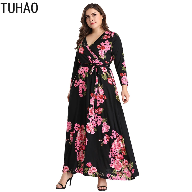 TUHAO осенне-зимние платья больших размеров 5XL 4XL 3XL женское длинное платье макси с