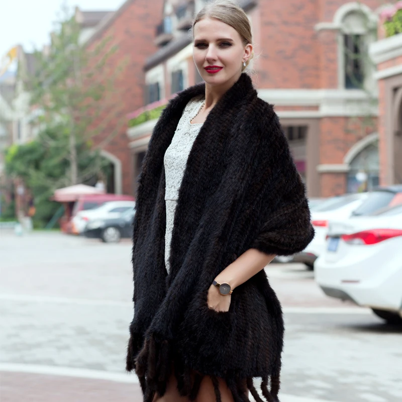 Новинка Лидер продаж осень зима вязаная шаль из меха норки женский кожаный