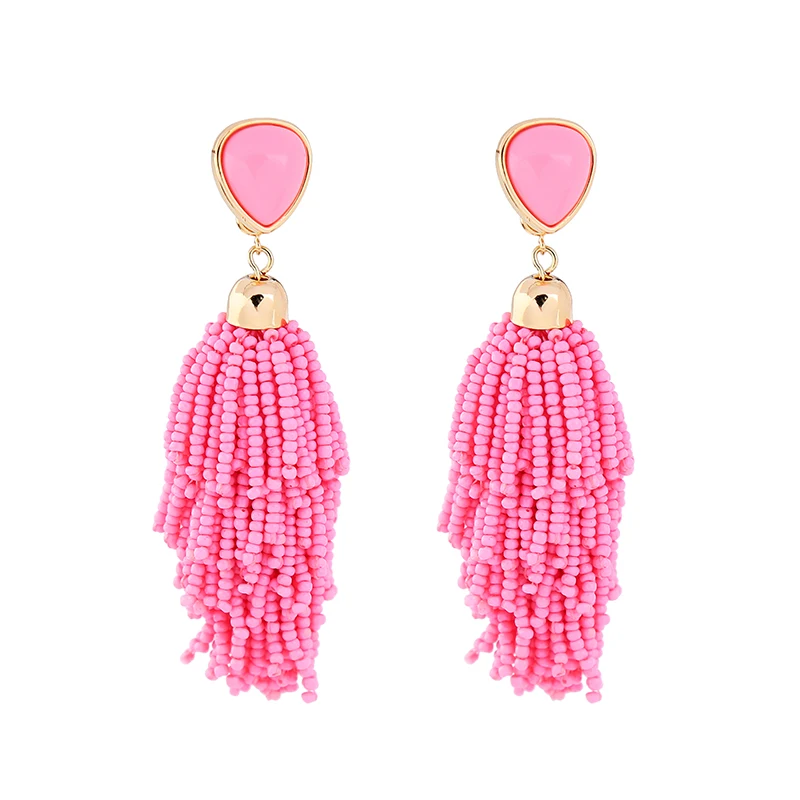 

Handmade Chunky Big Earrings Red & Pink Acrylic Beads Cluster Fringe Earrings Statement Ear Accessories for Women