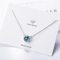 flash exquisite new fashion fresh blue crystal silver plated jewelry gradient round temperament pendant necklaces xzn037