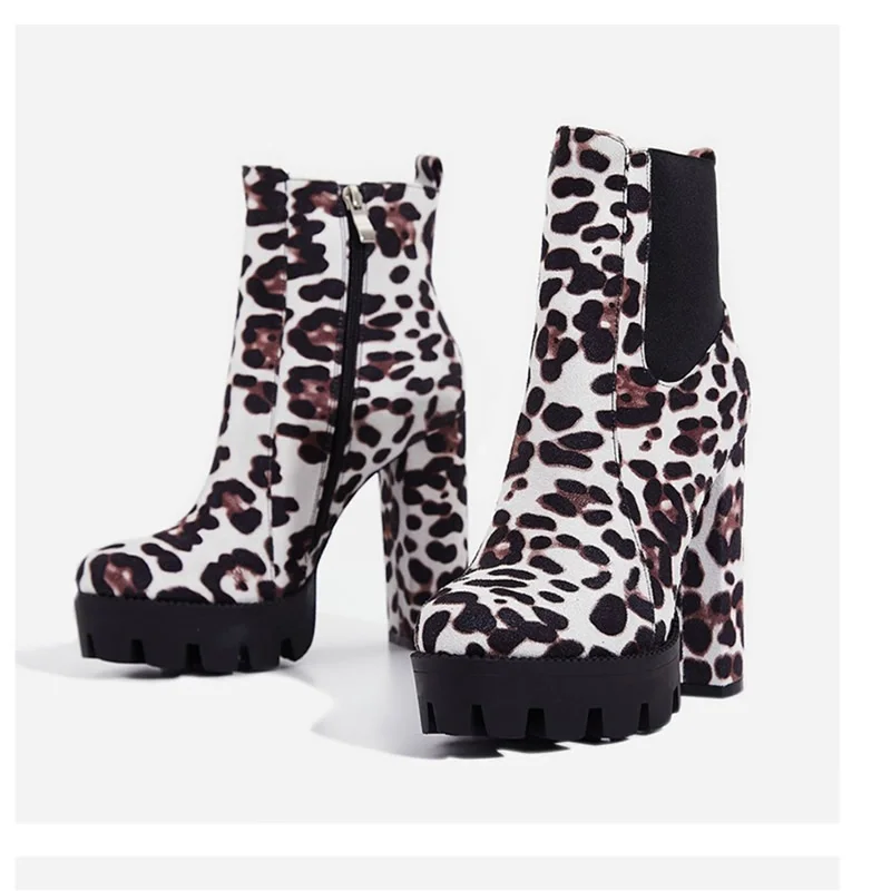 Женские замшевые ботинки Perixir модные полусапожки с леопардовым принтом на
