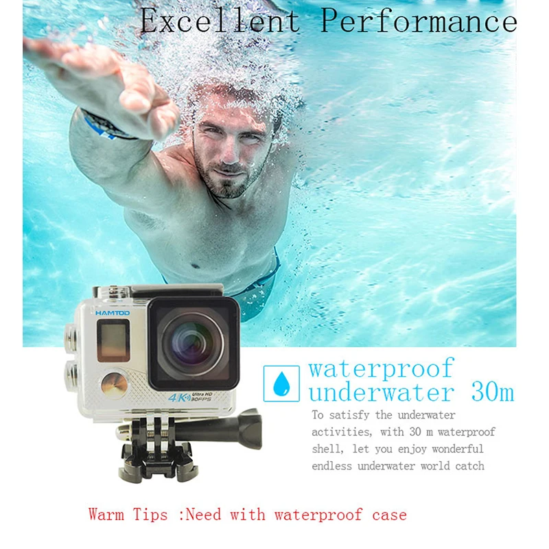 HAMTOD H8A 4K 30pfs WiFi экшн камера 2 0 дюйма LCD + 66 экран 1080P HD Дайвинг Водонепроницаемая мини