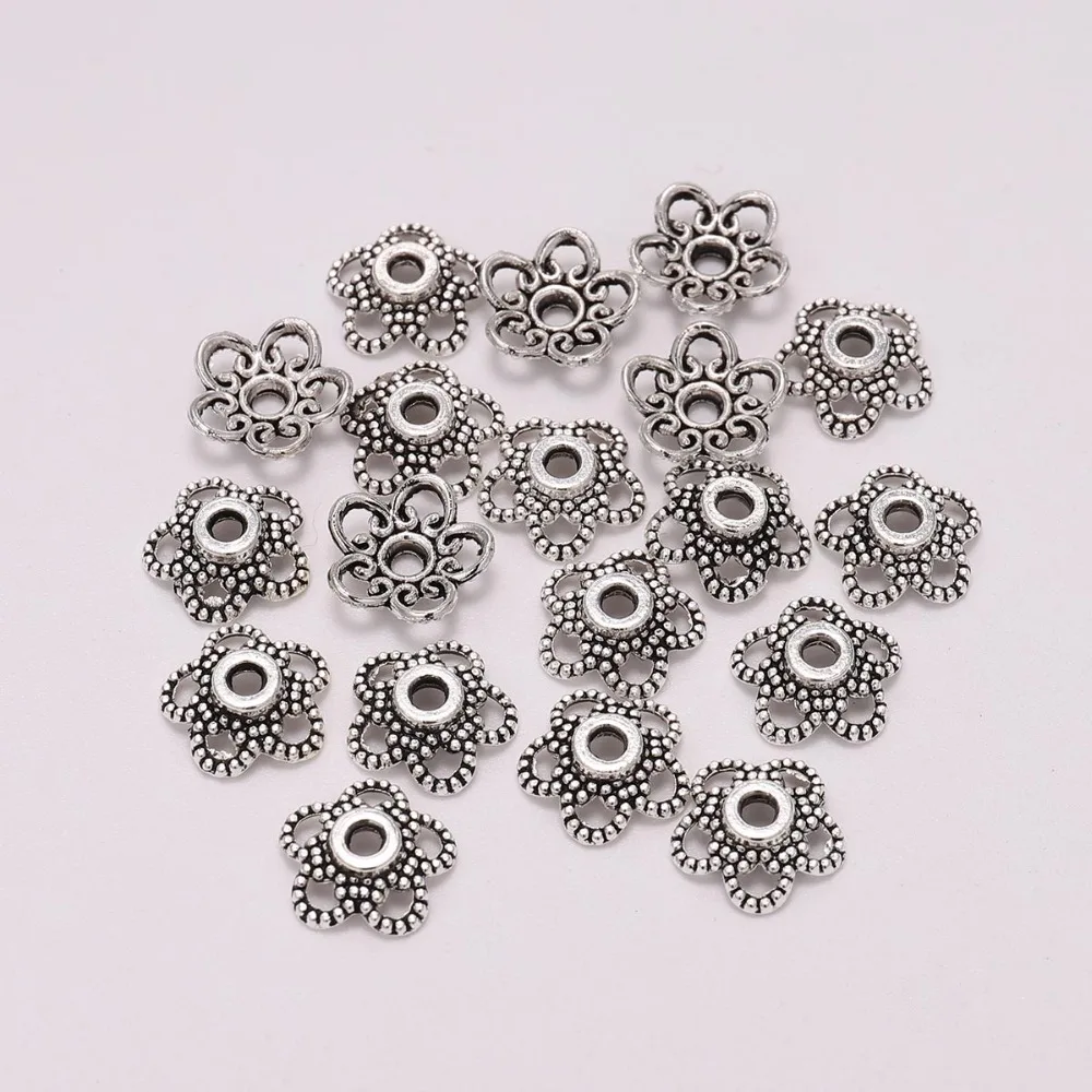 50pcs/Lot 8 mm Antique Hollowed Flower Metal Bead End Caps For Jewelry Making Findings Needlework Diy Accessories | Украшения и
