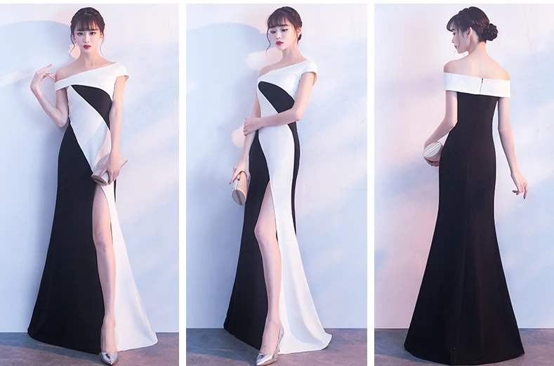 New Arrival One shoulder Mermaid evening dresses 2021 White Black Vestido de festa longo Formal dress elegant vestido | Свадьбы и