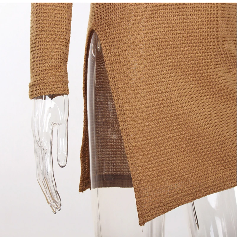 2017 Women Autumn Winter Long Sleeve Sweater Dresses Slim Turtleneck Sexy Bodycon Split Ends Knitted Solid Color Robe Dress | Женская
