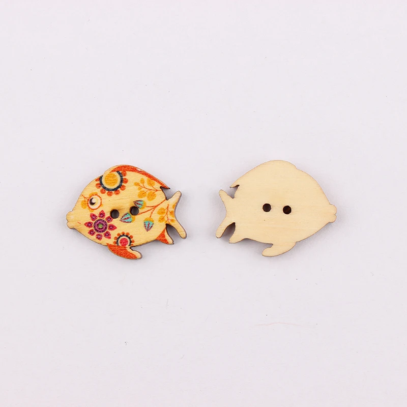 Wholesale 24*30mm 50pcs Mixed Color Fish Wooden Buttons For Handmade Craft Fit Sewing And Scrapbooking Accessories 2 Holes | Дом и сад