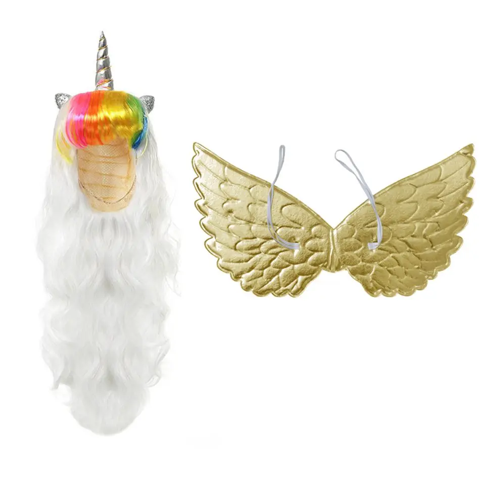 Unicorn Wig A Set 02 MUABABY/парик и крылья единорога для девочек; Детские аксессуары для принцессы; реквизит для костюмированной вечеринки для девочек; одежда для дня рождения - Цвет: Unicorn Wig A Set 02