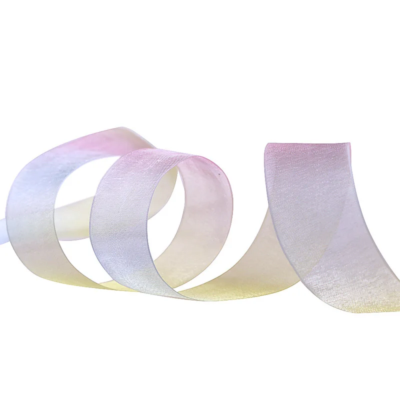 

50yards/lot ( 45meters ) 15mm 25mm 38mm 50mm 75mm Width 100% Polyester Light Rainbow Organza Ribbons