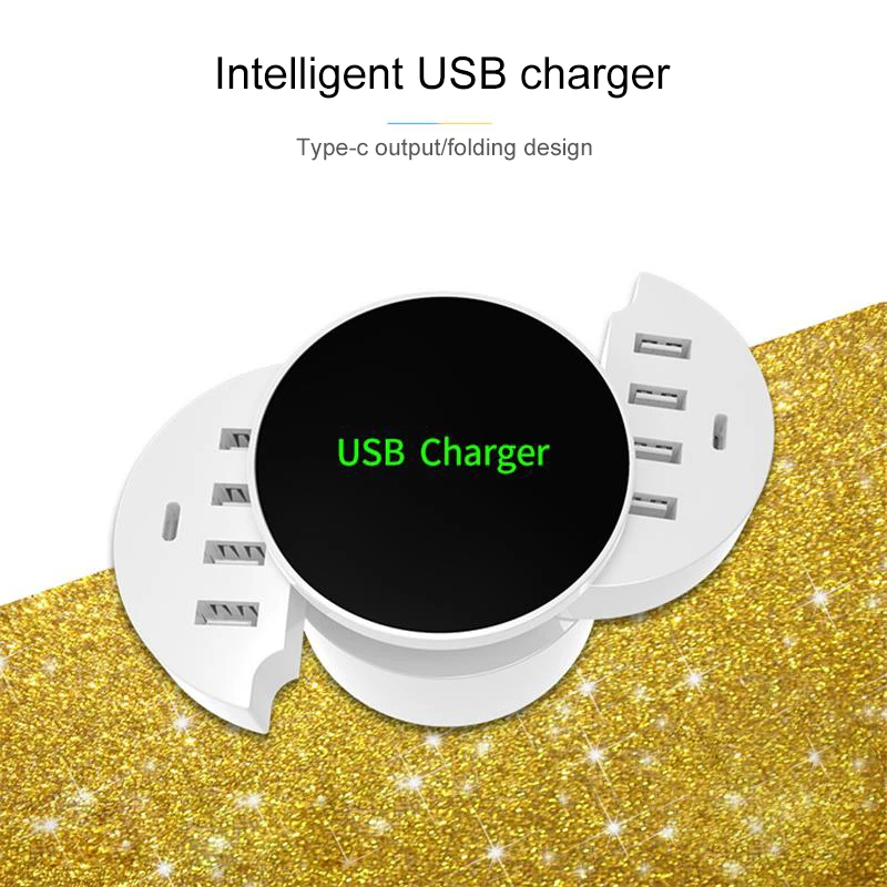 Новейший складной дизайн циркулярное 10 Вт Мульти USB 8 портов Зарядка 2 типа c