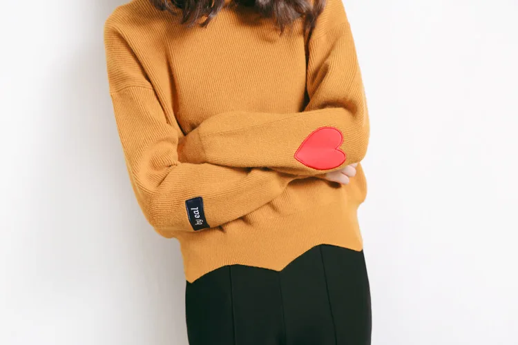 Young Girls Sweet Autumn Sweaters Casual O Neck Long Sleeve Love Heart Embriodery Wave Hem Pullovers Female Cute Loose Jumpers | Женская