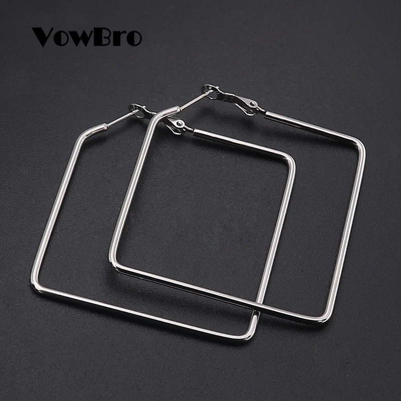 Женские гладкие серьги-кольца vodbro серебристые квадратные из нержавеющей стали