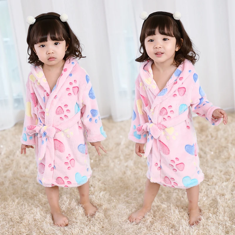 Детские пижамы халат с изображением медведя и лапы розовый синий желтый цвет для