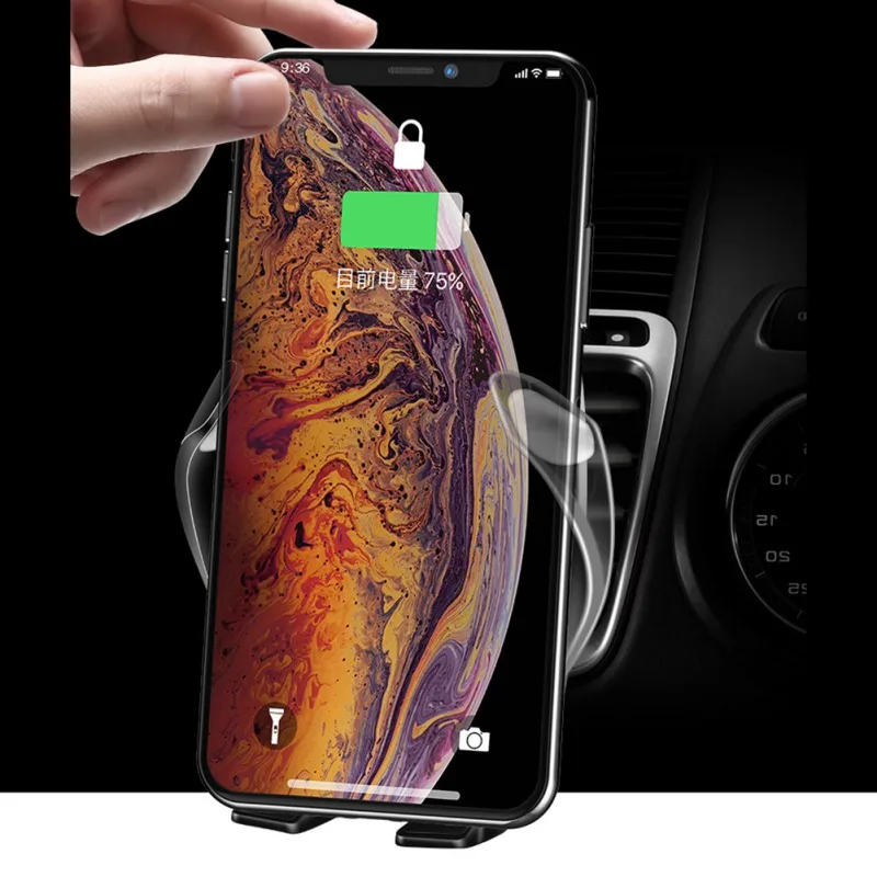 

Universal convenient Infrared Sensor Wireless Suction Cup Air Outlet Car Phone Holder Charger Black for iPhone Huawei P30