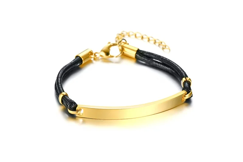 Двойная веревка цепи ID браслет для женщин мужчин золото нержавеющая сталь обычай