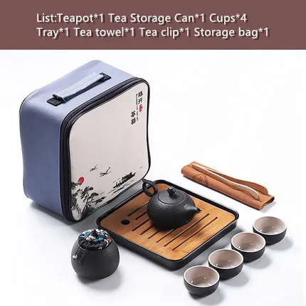 05 Style Tea Set Открытый портативный дорожный чайный набор, черный керамический чайник кунг-фу, чайные чашки, домашний керамический чайный набор для хранения, поддержка логотипа на заказ - Цвет: 05 Style Tea Set