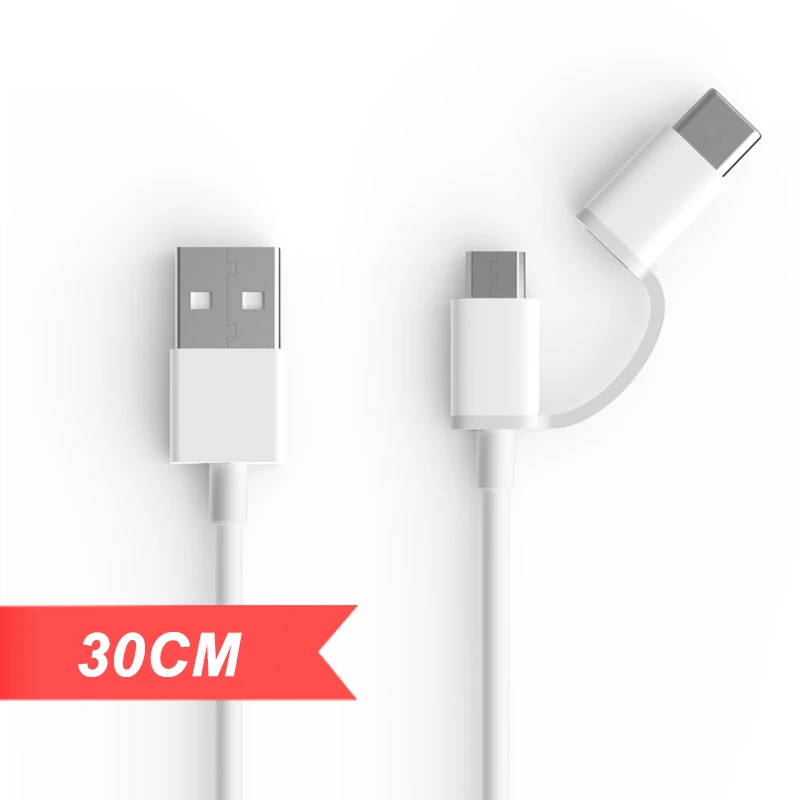 White Глобальная версия Xiao mi два в одном зарядный кабель mi cro USB для type-C поддержка быстрой зарядки для Xiao mi Smart Phone Xiaomi mi Pad - Цвет: White