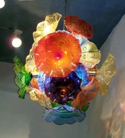 new design multicolor flower plate chandelier led 100 hand blown glass murano chandeleir lighting