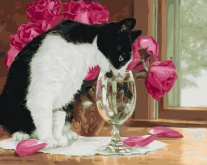 Cioioil-T1126 a cat Drink water from glass живопись по номерам на холсте настенные картины