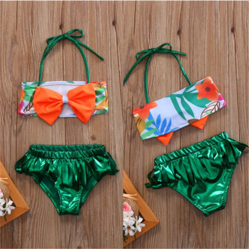 Летние Детские Обувь для девочек Купальники малышек Двойка купальник бантом biquini