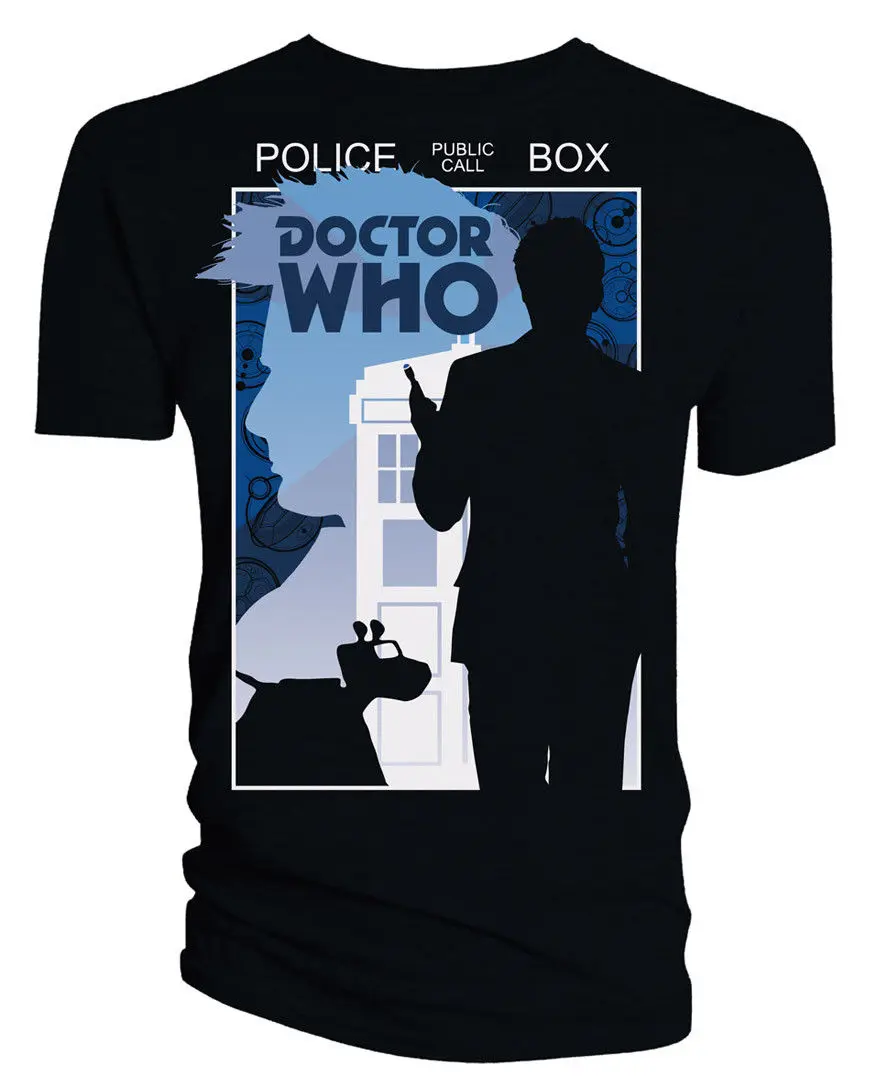 Doctor Who 10th and K-9 синие силуэты Мужская черная футболка Новая модная повседневная