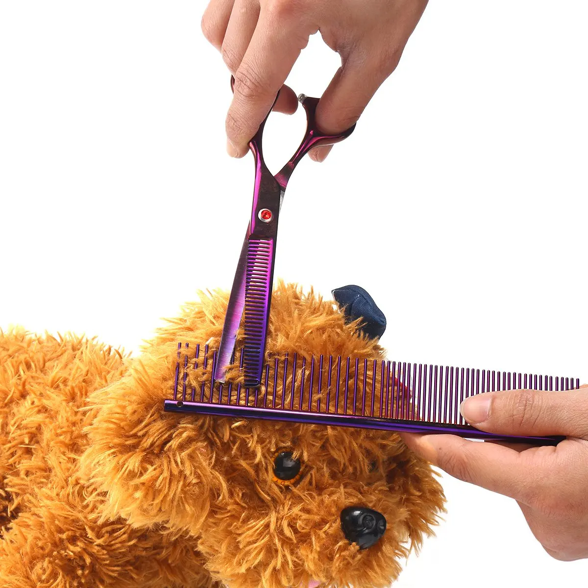 5Pcs Professional Pet Grooming Scissors 7.0" Double-Curved scissor+6.5" Thinning scissor+7.0" Straight scissor+Comb+Case