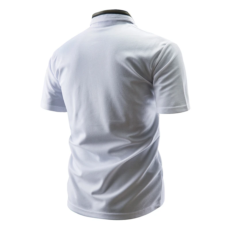 

New Fashion Men High Quality Polo Shirt Stylish Casual Solid Color Tops Short-sleeved Polo Zipper Decoration Mens Shirt