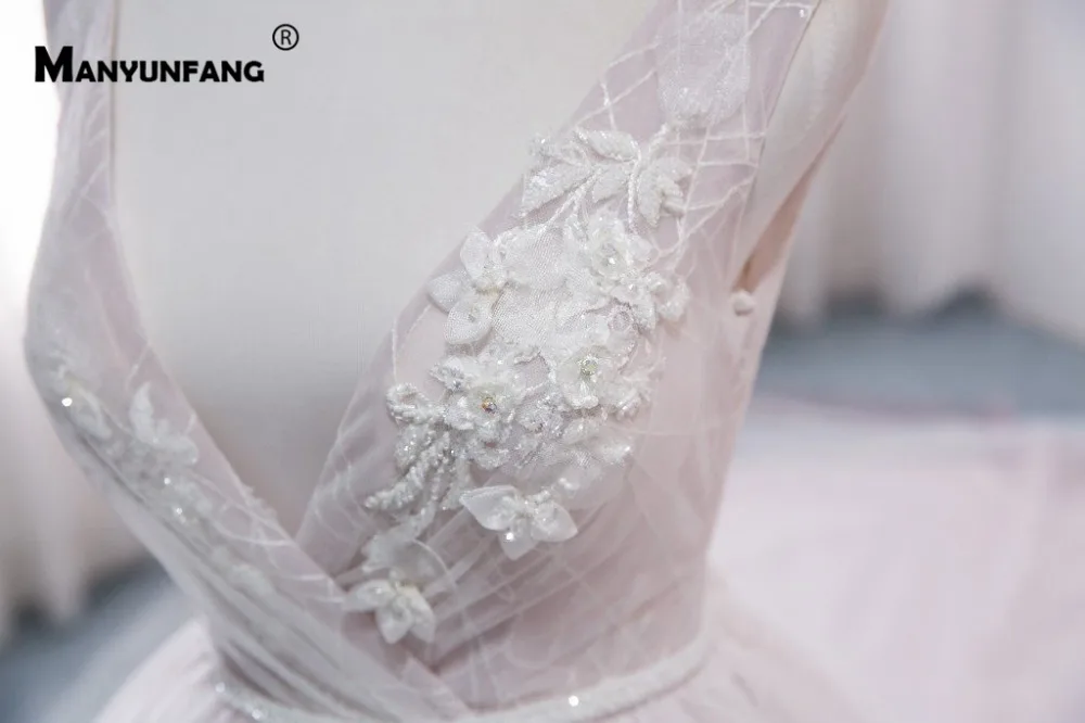 Лидер продаж Королевский поезд Vestido De Noiva Плюс размеры Elbisesi складной Тюль бусины кружево аппликации перевязи свадебное платье
