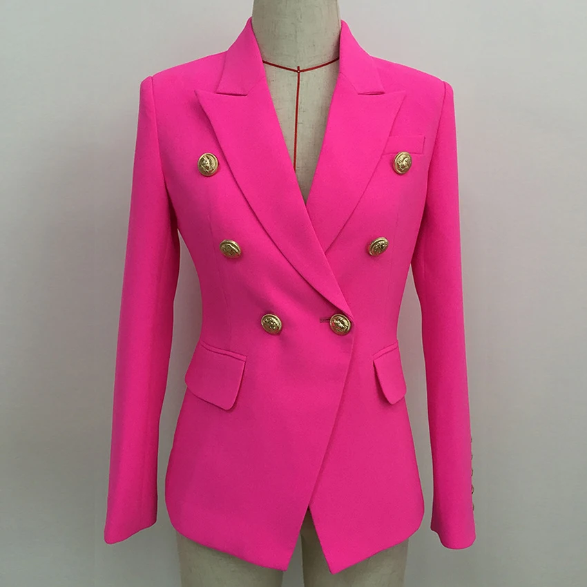 rose pink Высокое качество, S-XXL, фуксия, блейзер для женщин, для офиса, для девушек, золотой, двубортный, на пуговицах, розовый, розовый, осень, зима, новинка, модные блейзеры - Цвет: rose pink
