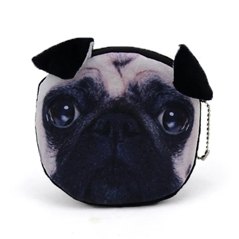 Cartoon 3D Pug Face Zipper Case Mini Children Coin Bags Women Storage Pouch Cute Cat Dog Wallets Kids Coin Purses For Gifts
