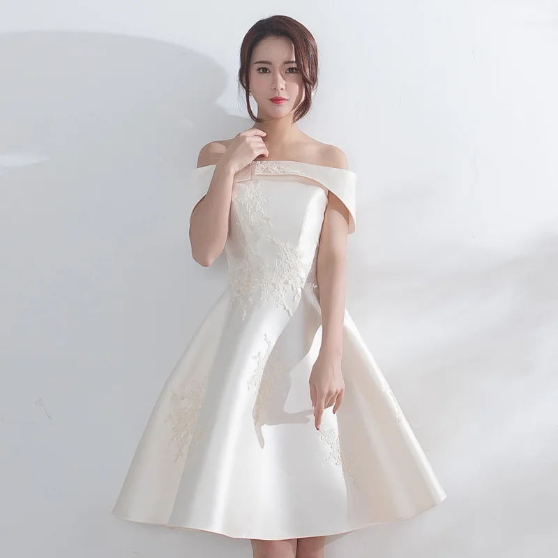 Женское платье без бретелек Vivian's Bridal белое с открытыми плечами и открытой