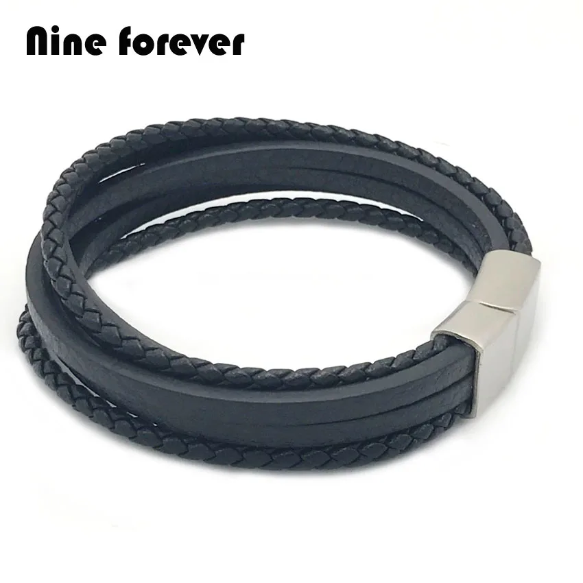 

Nine forever fashion Men Women Titanium jewelry Genuine Leather Stainless Steel bracelets & bangles