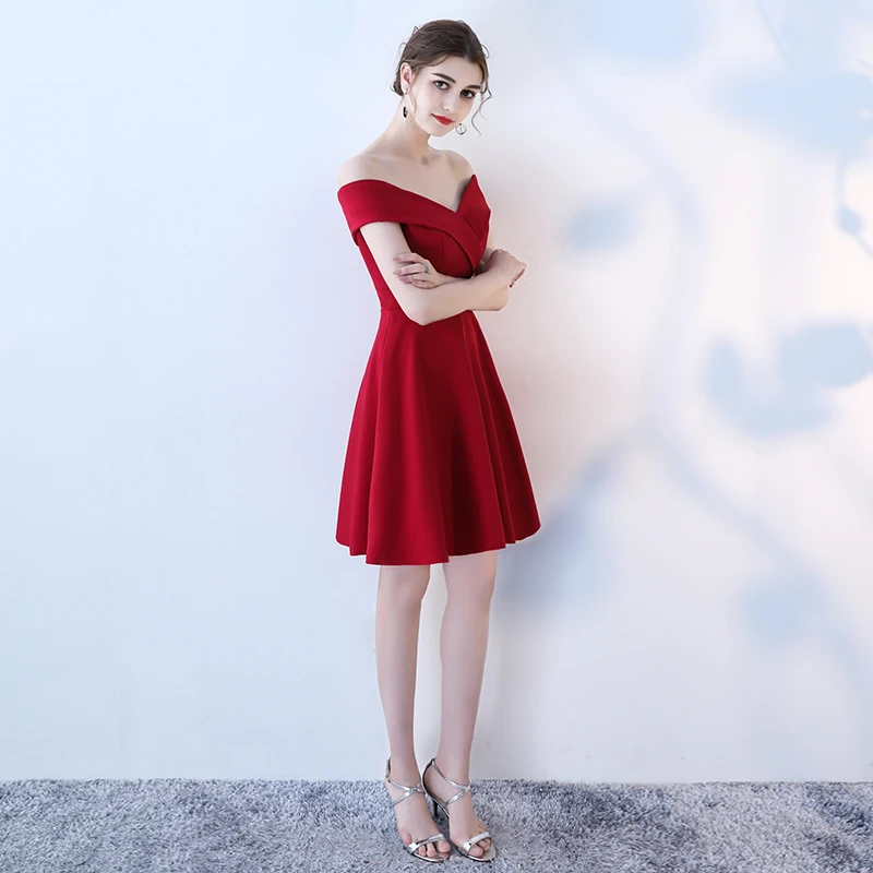Новая мода vestido de noiva короткие бордовые сексуальные коктейльные платья Мини Вечерние платья с открытыми плечами