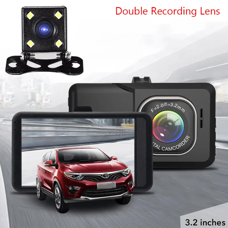 3.2inch Dual Lens TOSPRA Full HD 1080P Автомобильный видеорегистратор Камера 3/3. 2 дюйма Зеркало заднего вида цифровой видео Регистраторы одиночный/Двойной Объектив Скрытый вождения Регистраторы - Название цвета: 3.2inch Dual Lens