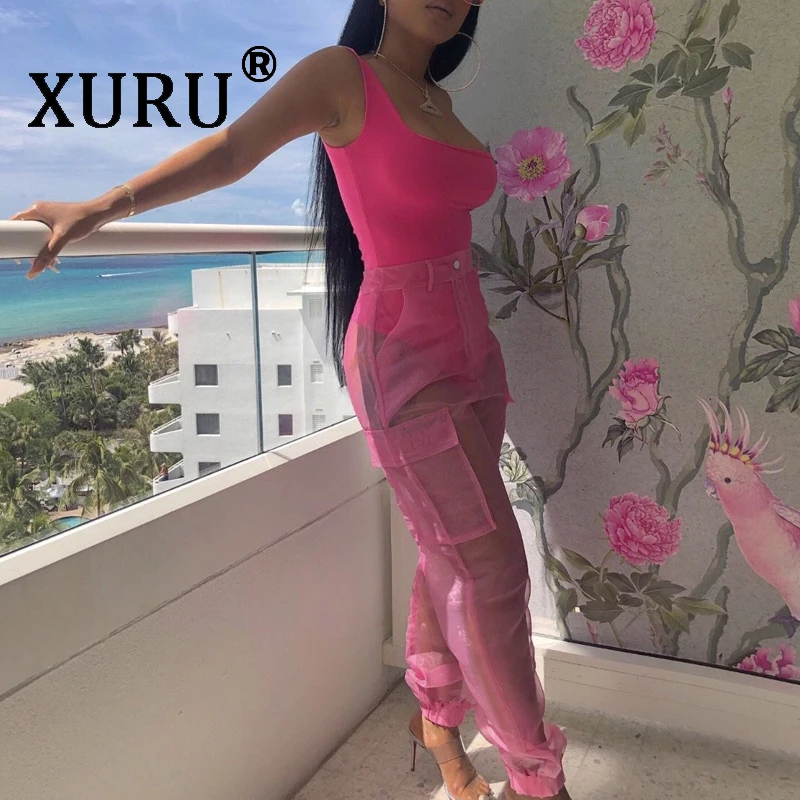 

XURU new women's sexy onesies organza casual jumpsuit two-piece