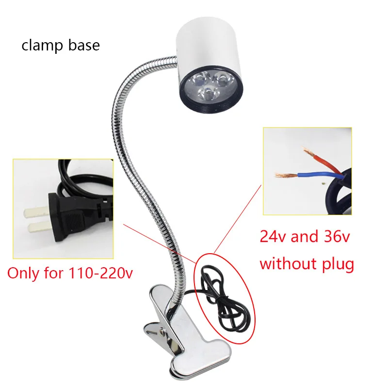3W Clamp base Светодиодный светильник для станка с магнитными шланговыми лампами 24 в 36 В 220 В токарный станок с ЧПУ для гаража фрезерный станок Пробивной станок промышленный светильник ing - Цвет: 3W Clamp base