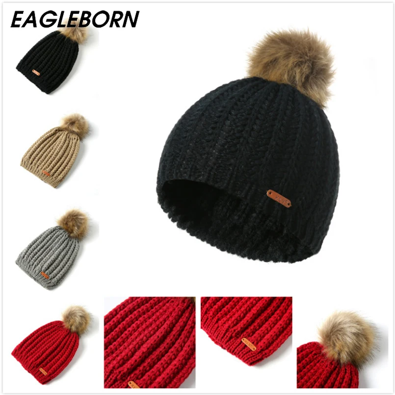 Зимняя Брендовая женская мужская Кепка с помпонами зимняя шапка унисекс Вязаная