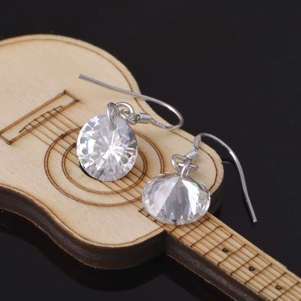 Серьги подвески серебристого цвета с фианитами класса ААА 8/9/10 мм|aaa zircon earrings|drop