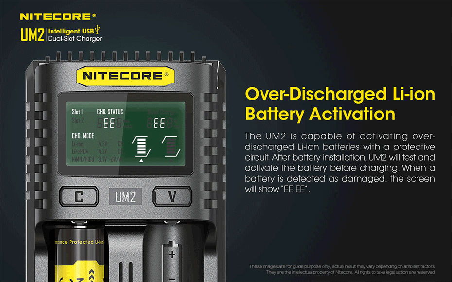 NITECORE UM2 Интеллектуальный двухслотовый ЖК-дисплей автоматически активирует и ремонтирует usb-зарядные устройства