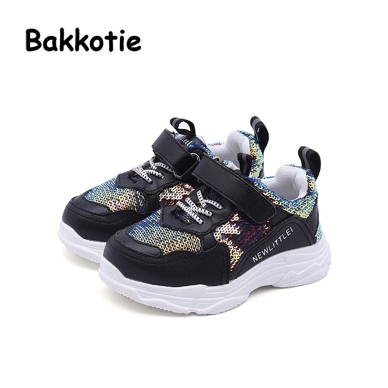 Bakkotie г.; сетчатые повседневные кроссовки для малышей; детская блестящая спортивная обувь; обувь для маленьких мальчиков с белыми блестками; брендовые кроссовки для девочек