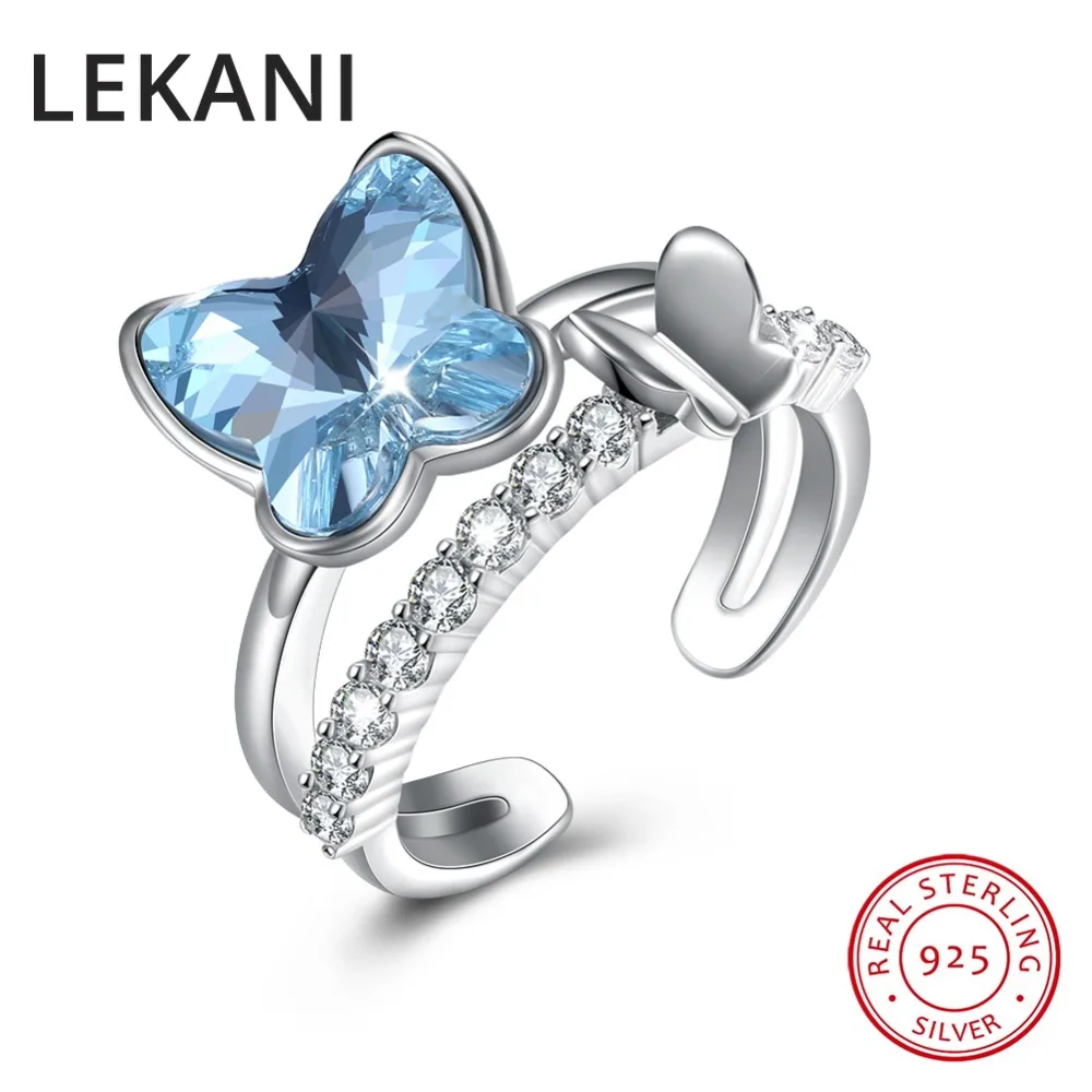 LEKANI кристаллы от SWAROVSKI голубая бабочка открытые Регулируемые кольца настоящее