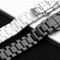 High-end Black / White Ceramic Watch Strap 22mmx11mm Watchband Ceramic Strap for AR1421 AR1424