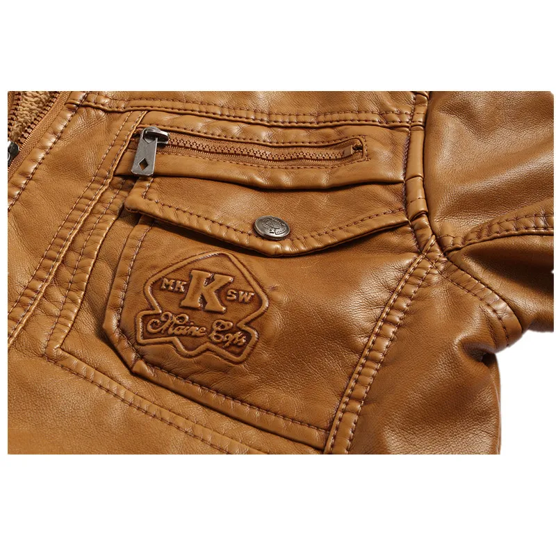 Men Winter Coats High Quality Leather Jackets Classic Motorcycle Cowboy Removable hat jacket Male Velvet Thick Coat | Мужская одежда