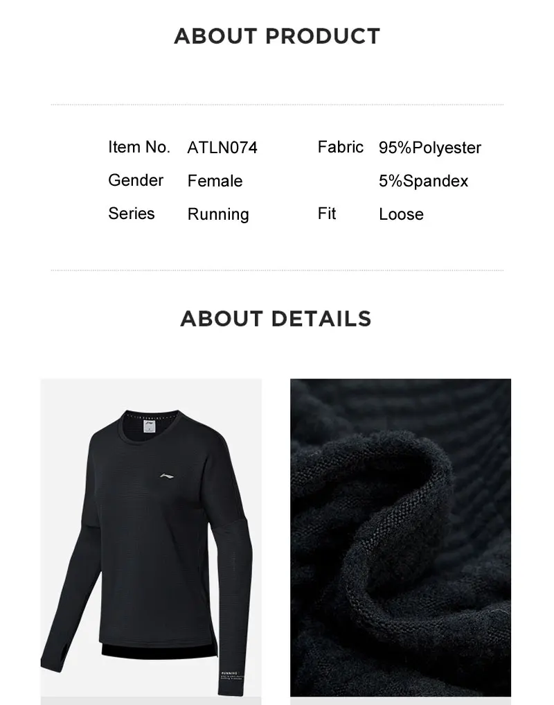 Li-Ning Women Running T-Shirt Warm Long Sleeve Shirts 95% Polyester 5% Spandex Loose Fit LiNing Sports Tops ATLN074 WTL1407